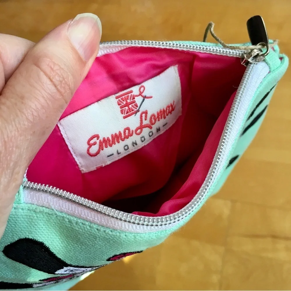Emma Lomax London Lipstick Embroidered Travel / Makeup Bag, Aqua, Pink